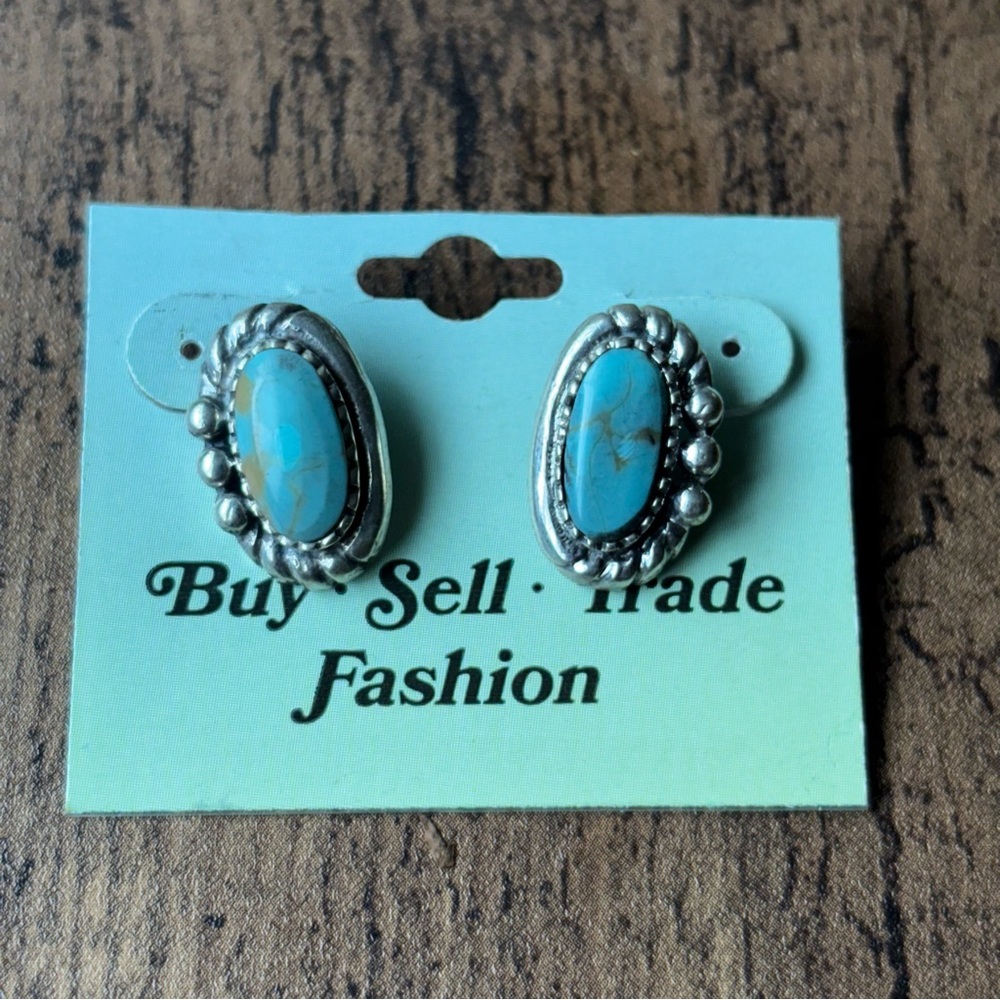 U.S.A. Sterling Silver 925 Turquoise Oval Stud Earrings
